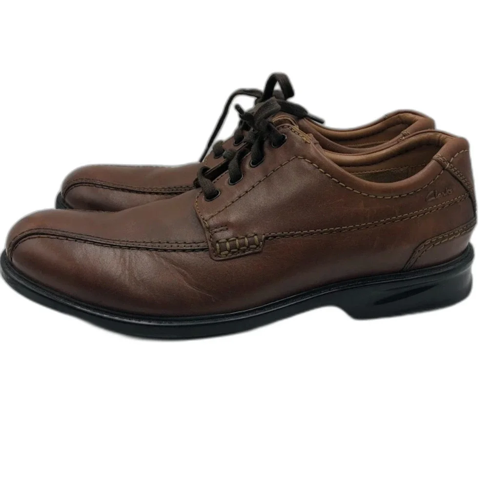 Clarks Men's Brown Leather Size 12M Lace Up Business Casual Comfort Oxfords
